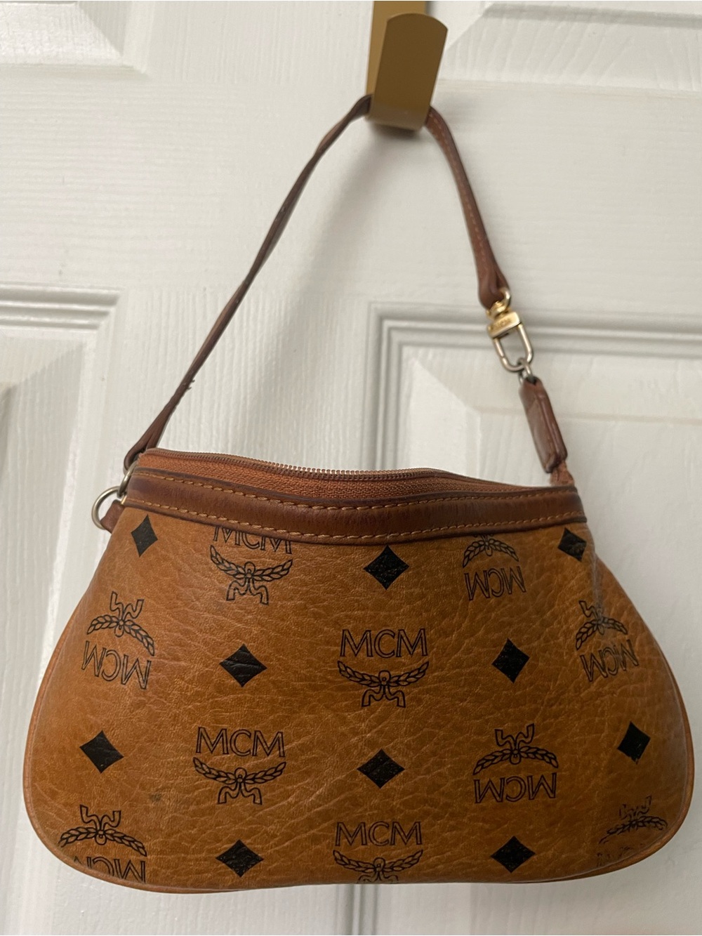 Vintage MCM Cognac Visetos Monogram Wristlet Pouch - AS-IS Broken Zipper